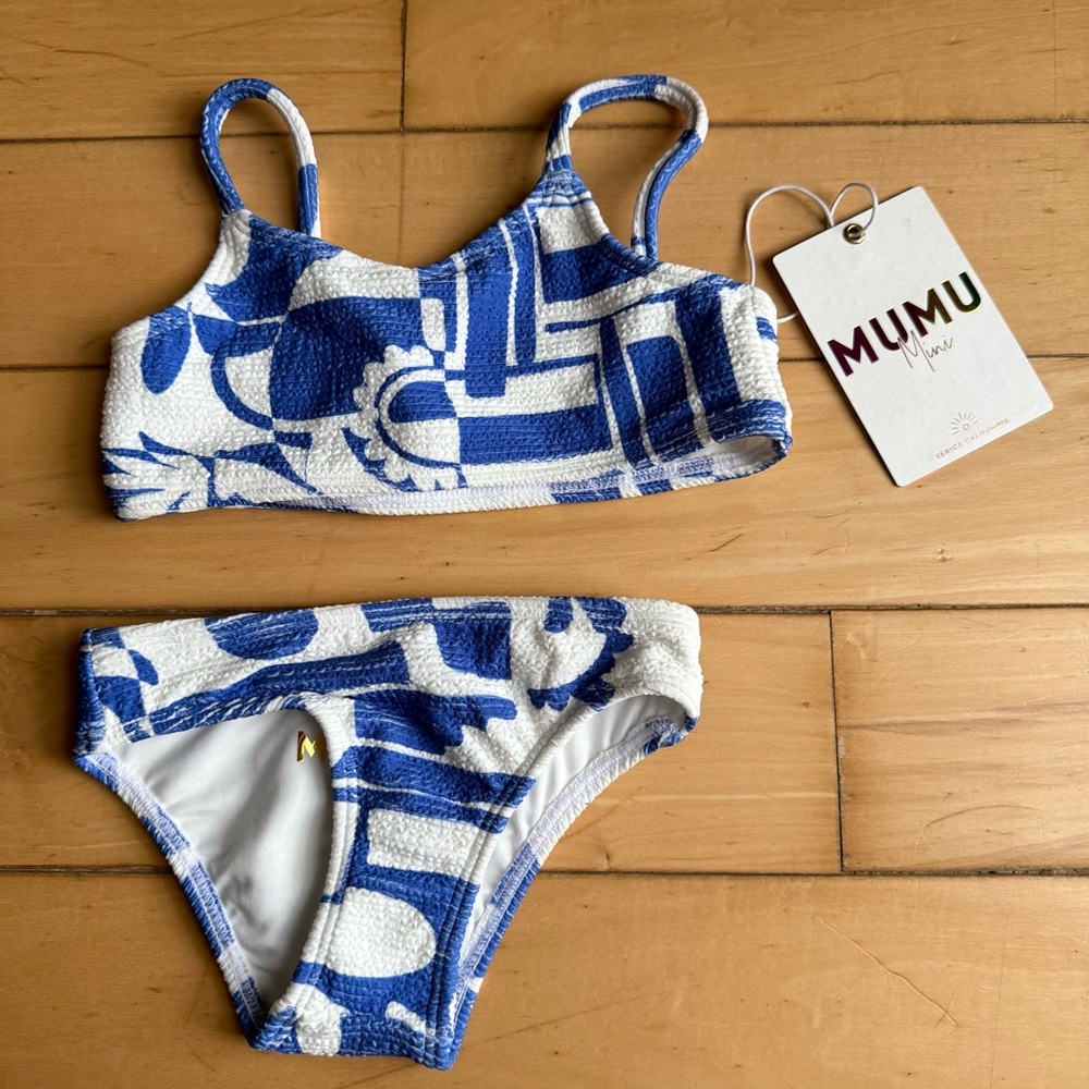 New With Tags MUMU Mini Blue & White Textured Bikini Set (2T) Girls
